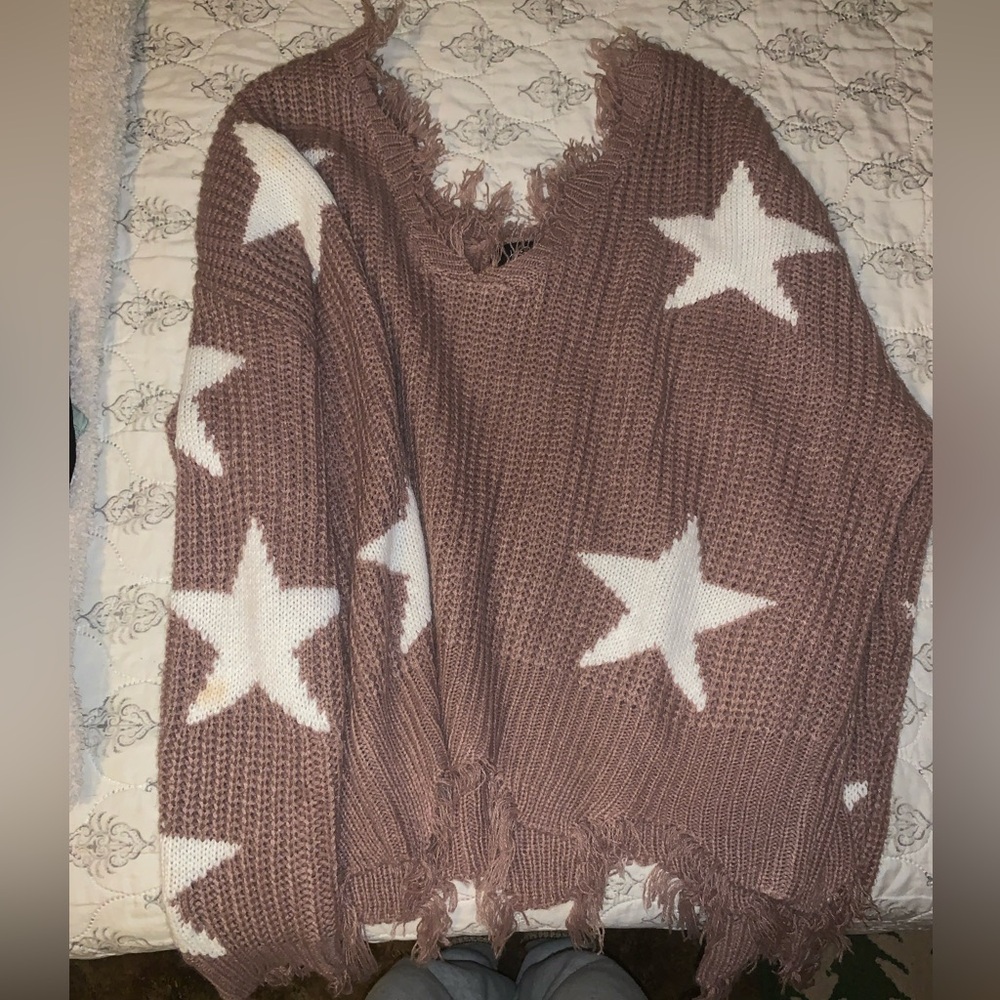 Cute Pink Sweater w White Stars